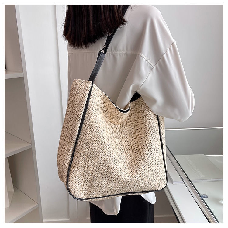 Túi cói tote lớn vintage mùa hè đi chơi biển túi xách nữ đẹp A4