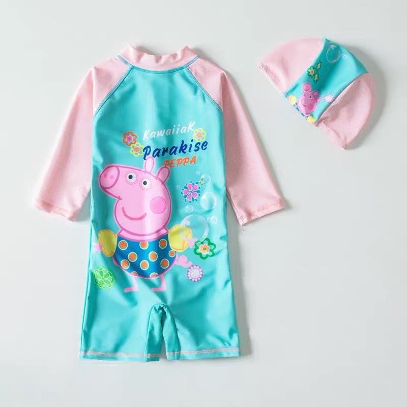 [ Có size đại] Đồ bơi liền tay dài quần đùi Peppa Pig bé gái