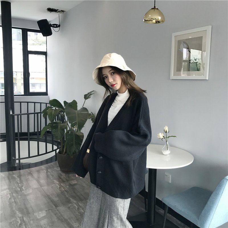 Hàng Sẵn_ Áo khoác len nữ mùa thu áo len retro cổ điển rộng rãi phong cách Hàn