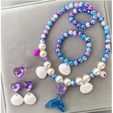 Kids Necklace | Beauty Fishtail Girl Pearl Necklace Bracelet Ring Earring Set | Girl Baby Jewelry