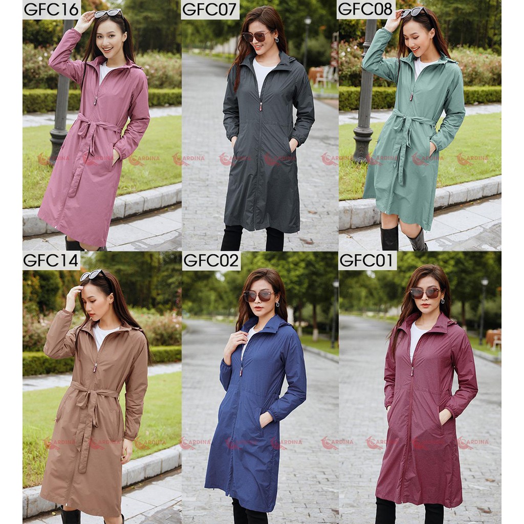 Áo Khoác Nữ, Áo Gió Nữ Vân Xước Dáng Dài 2 Lớp CARDINA Cao Cấp Siêu Phẩm Cản Gió, Chống Thấm Nước, Kèm Đai Thắt