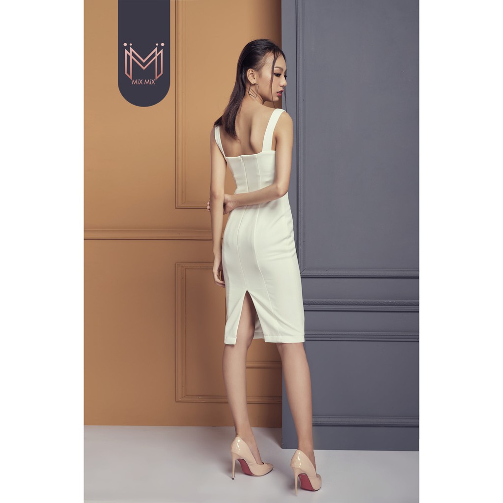 Đầm trắng body đơn giản, trang trọng - Hàng thiết kế Mixmix - HÌnh chụp thật - Chất vải nhập của Ý rất đẹp