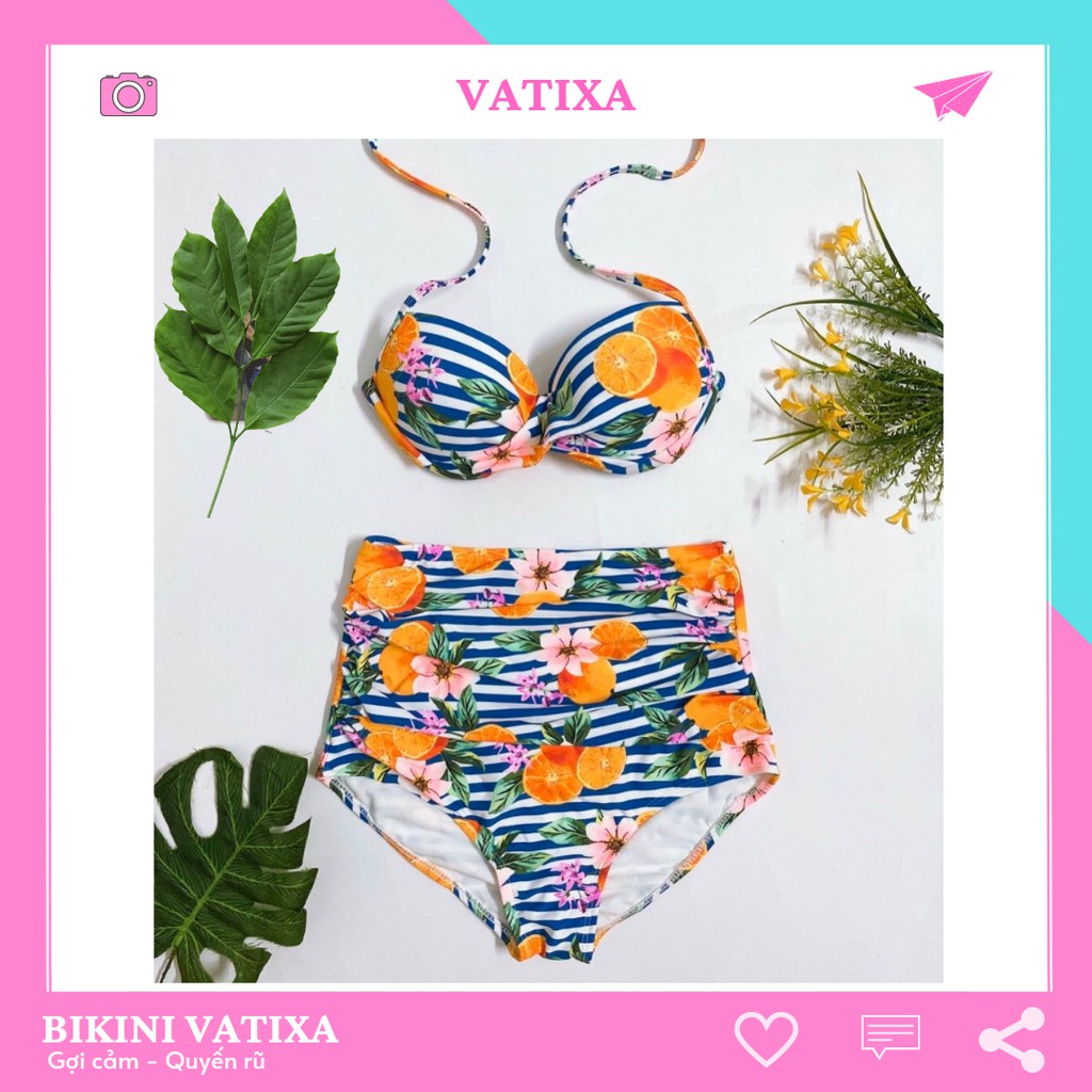 Bikini, Đồ Bơi Hai Mảnh Đi Biển Đẹp Quần Cạp Cao Mút Dày Nâng Ngực VATIXA BKN13