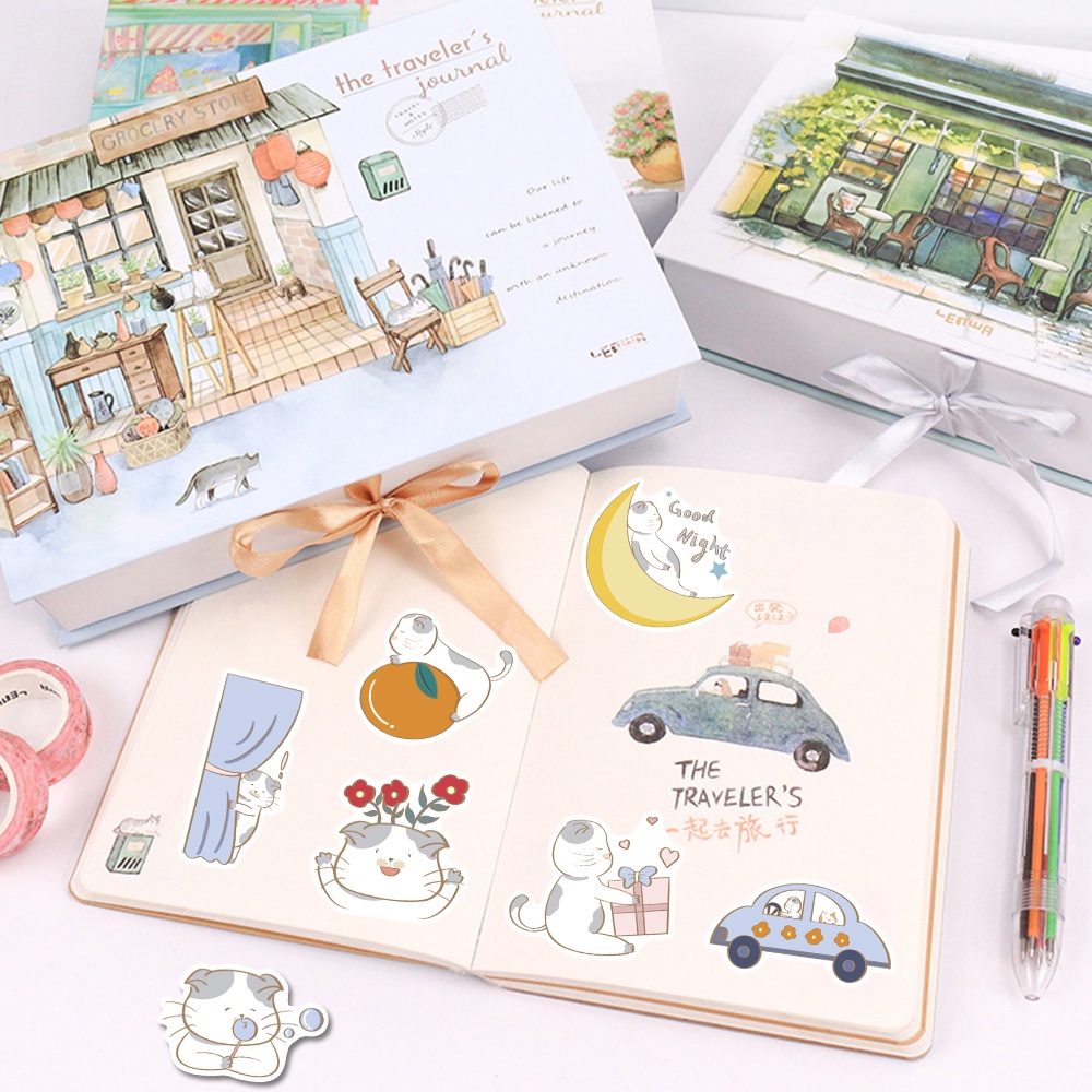 Bộ 40 Miếng Dán Trang Trí Điện Thoại / Máy Tính Chống Thấm Nước Hình Mèo Mập Dễ Thương