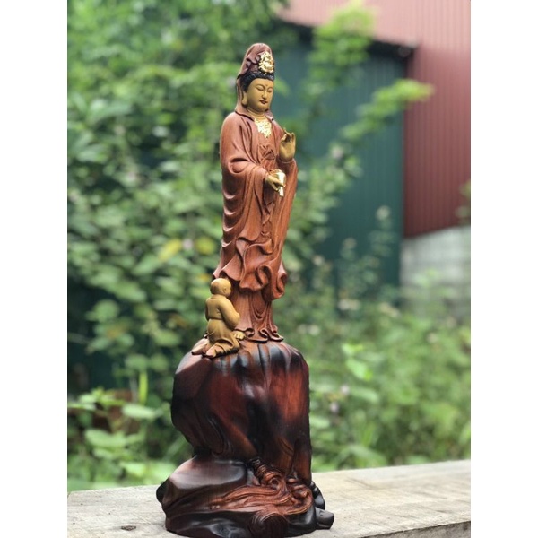 Tượng phật bà quan âm gỗ hương cao 50 cm