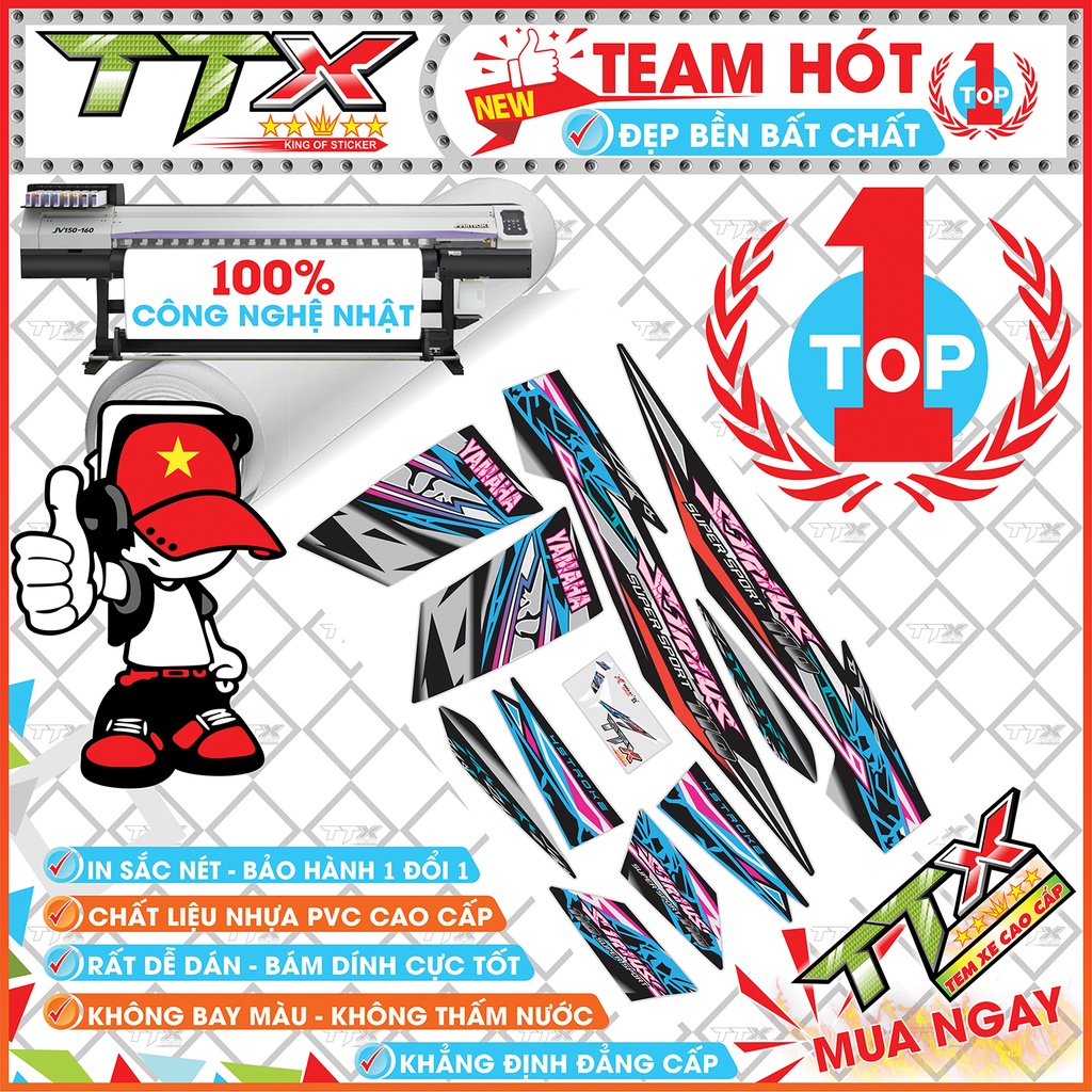 Tem chế sirius 110 tia chớp , Team rời sirius dán xe màu đen chữ hồng siêu đẹp , Shop TTX Tem sirius mã