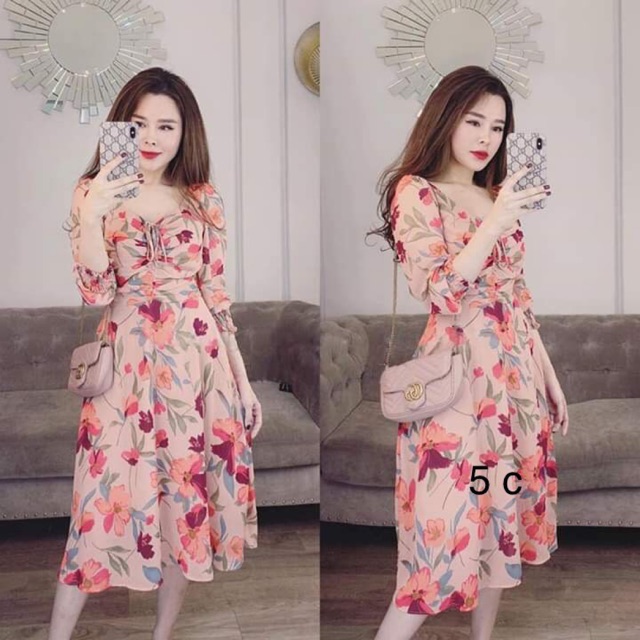 Đầm voan hoa lụa rút ngực siêu xinh