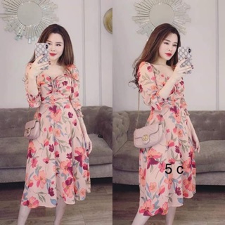 Đầm voan hoa lụa rút ngực siêu xinh