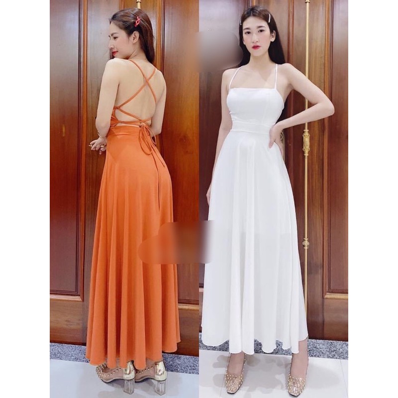 Đầm maxi đan dây lưng
