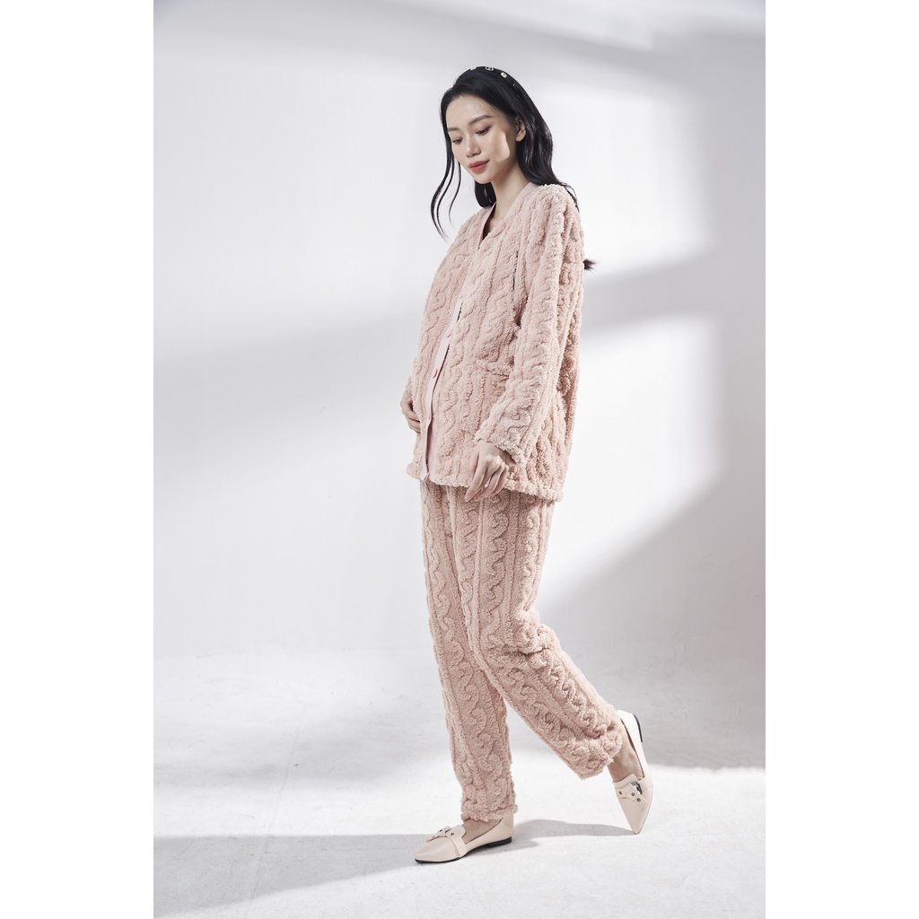 Bộ mặc nhà bầu và sau sinh cho con bú bông vặn thừng đại hàn 3 màu Snugg Việt SNU2098