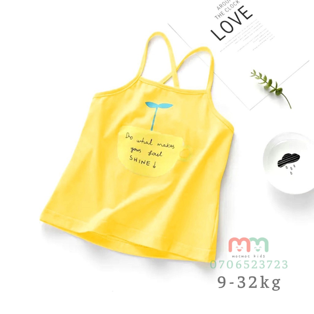 Áo 2 dây bé gái chéo lưng, áo thun bé gái dễ thương, thun cotton chính phẩm loại 1 mềm mịn mát cho bé 8kg đến 26kg