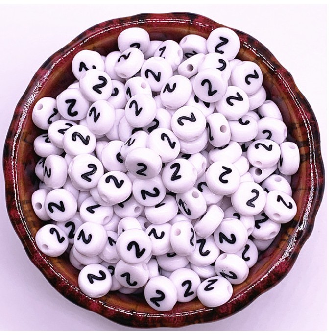 Bộ 100 hạt tròn 7x4mm in số dùng làm trang sức thủ công