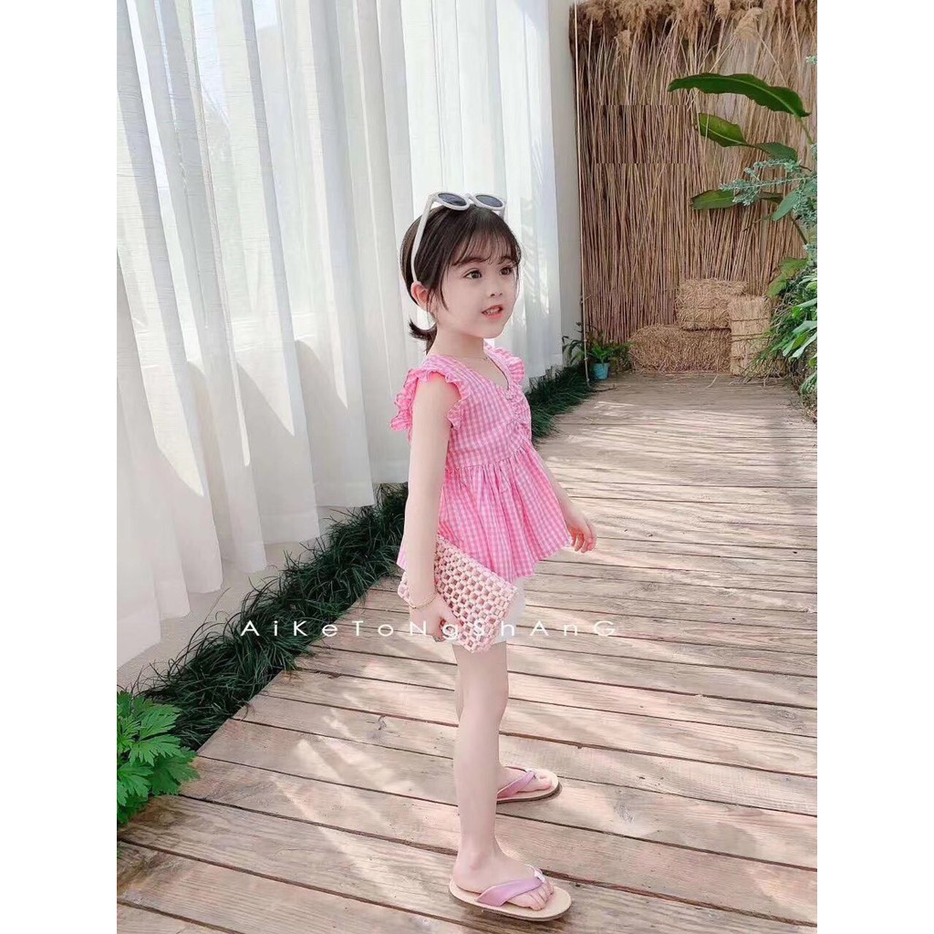 Áo kiểu bé gái 12-25kg mẫu ca rô xinh iu cho con gái cưng