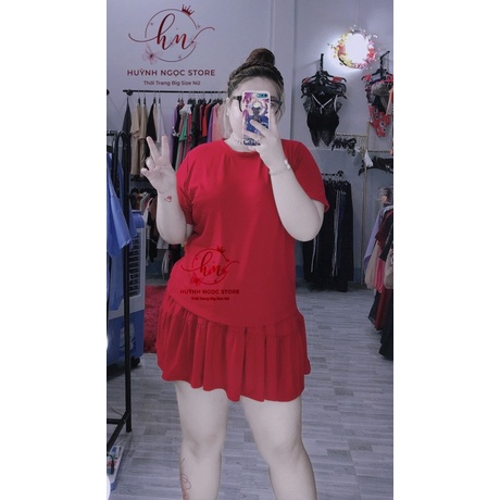 𝗕𝗜𝗚 𝗦𝗜𝗭𝗘 Set Áo Thun Chân Váy Xoè Trơn 𝟲𝟬-𝟵𝟱𝗸𝗴