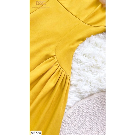 V2774 váy xoè vàng tay bồng