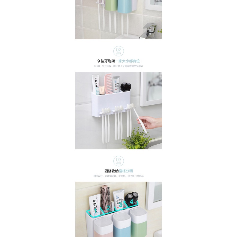 Bộ giá đỡ bàn chải đánh răng kèm 3 cốc ECOCO đa chức năng tiện dụng cho gia đình