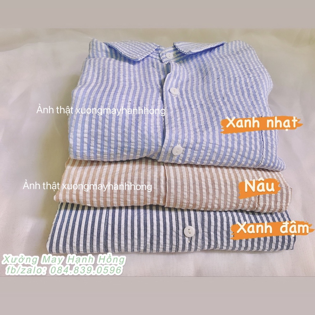 Áo sơ mi kẻ chất đũi xốp nổi from oversize rộng tiểu thư Hàn Quốc | WebRaoVat - webraovat.net.vn