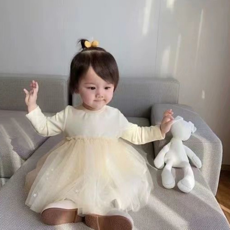 Đầm Công Chúa Phối Lưới Cho Bé Gái