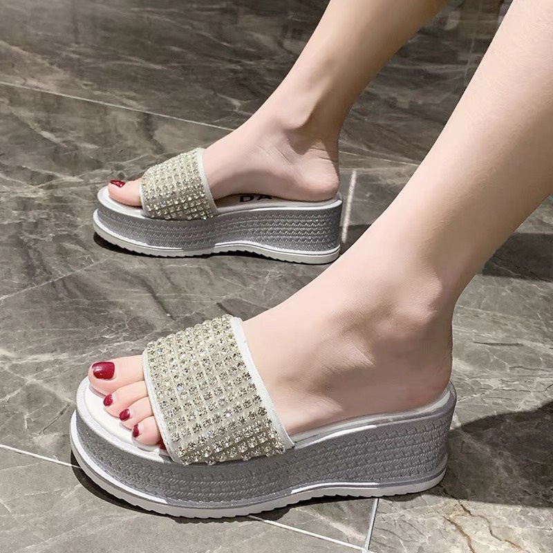 (S155) Dép xuồng nữ đế 6 phân quai ngang full đá (Mã 823 - xuồng đá)