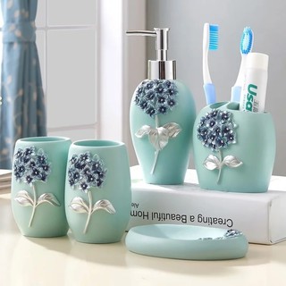 [HÀNG SẴN] [BIG SALE] Bộ đồ dùng nhà tắm bằng gốm sứ màu xanh ngọc