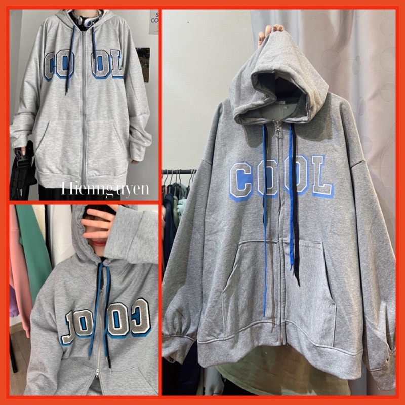 Áo Khoác Nỉ Ngoại Xám COOL Unisex [FREESHIP] Hoodie zip form rộng tay bồng kiểu dáng nổi bật cá tính hàn quốc