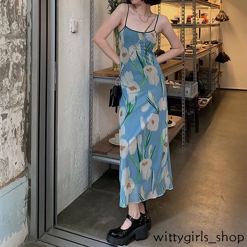 Wittygirls_shop | Đầm Dáng Dài Ôm In Hoa Thời Trang Quyến Rũ Cho Nữ