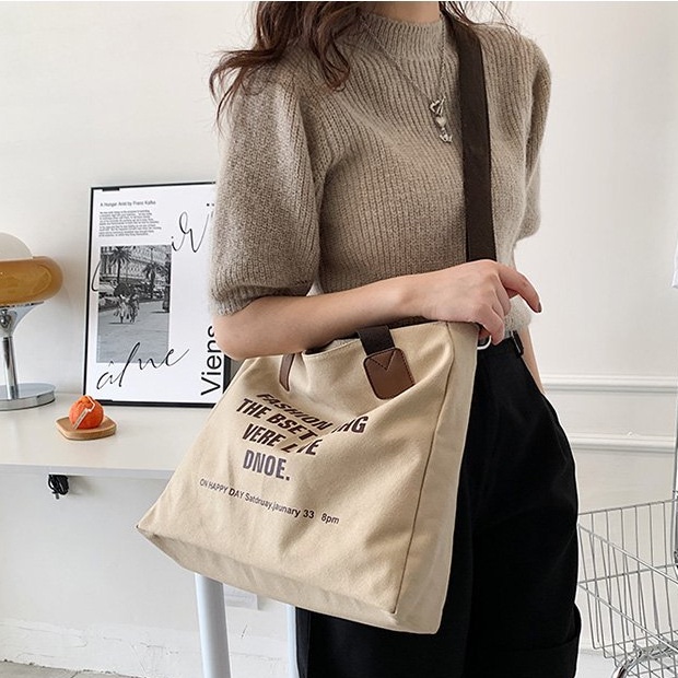 Túi Xách Canvas Sức Chứa Lớn Thời Trang Theo Phong Cách Nhật Hàn Cho Nữ