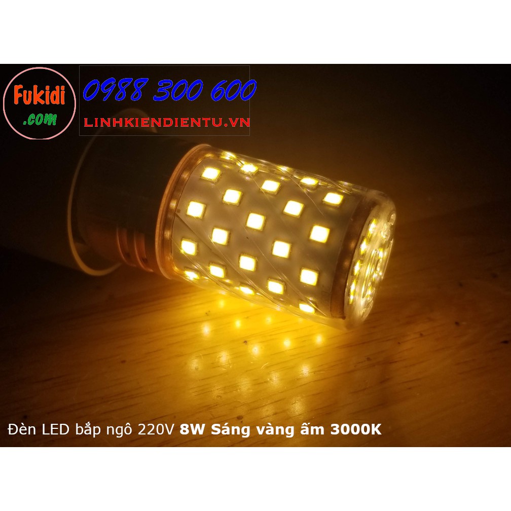Bóng đèn bắp ngô, đèn LED bắp ngô đui E27 công suất 8W áng sáng vàng ấm 3000K
