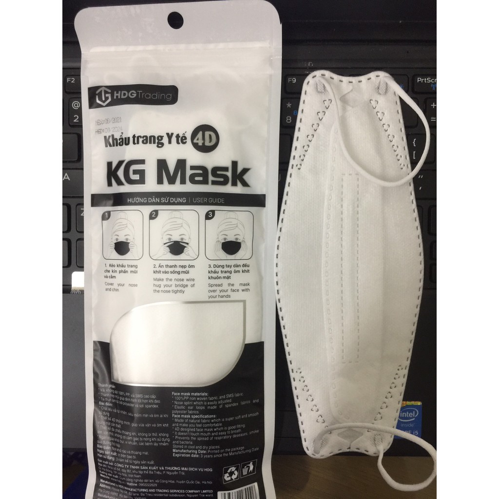 Khẩu trang KF94 KG mask 3d cao cấp kháng khuẩn chính hãng gói 5 cái bao đen