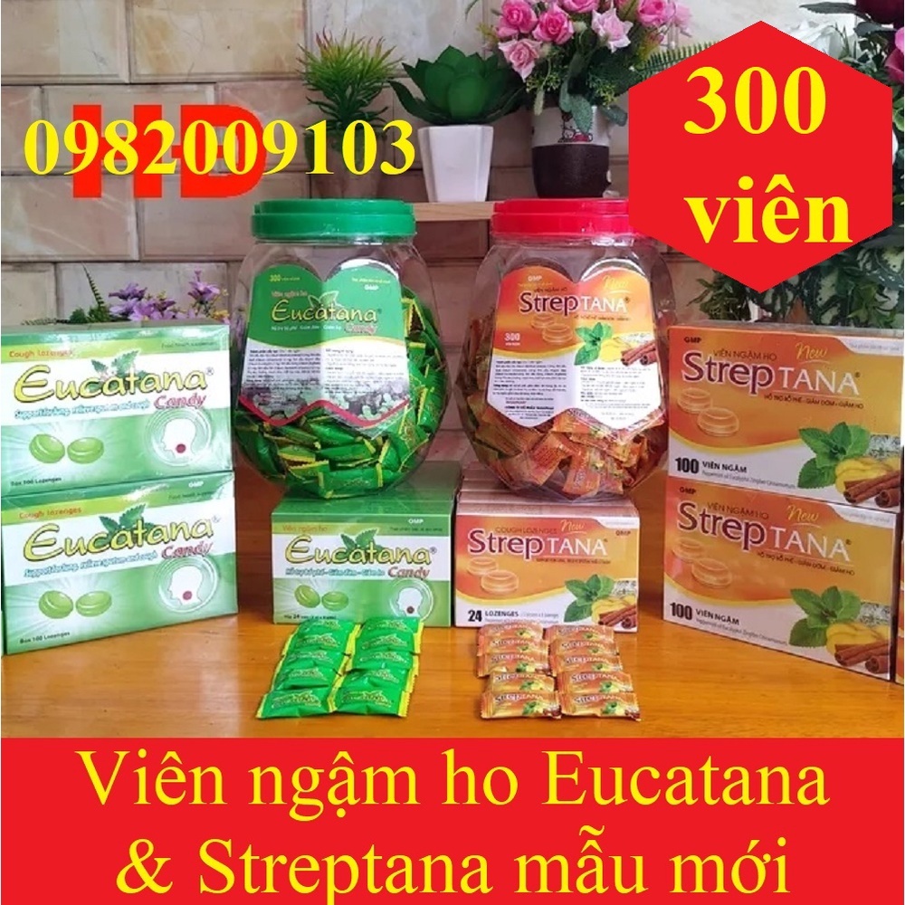 Viên kẹo ngậm ho Streptana / Eucatana - Kẹo ngậm ho (Lọ 300 viên chính hãng)