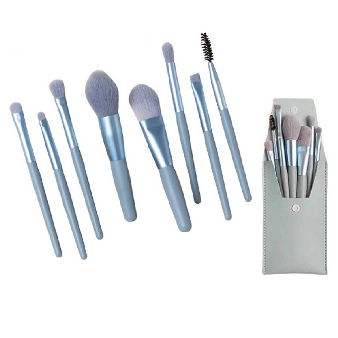 Set 8 cọ trang điểm make up cơ bản kèm túi da tiện dụng tông màu pastel