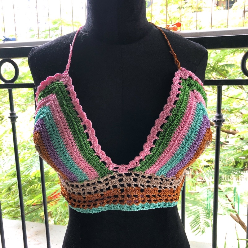 Áo croptop bralette áo bikini len móc sexy mặc đi biển màu sặc sỡ