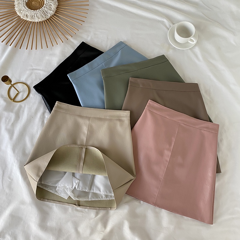 Chân váy chữ A bằng da PU phong cách Hàn Quốc dành cho nữ