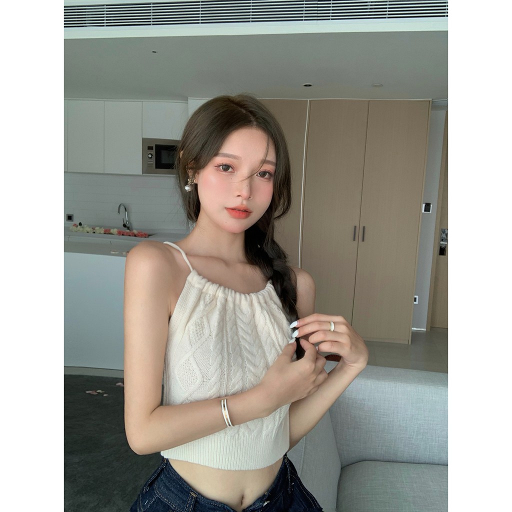 Cocory vn Áo Croptop Dệt Kim Dáng Ôm Thoáng Khí Thời Trang Quyến Rũ Cho Nữ