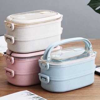 Hộp cơm lúa mạch chữ nhật 2 tầng kèm thìa dĩa