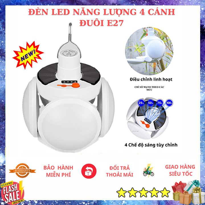 Đèn Led Tích Điện Năng Lượng Mặt Trời 4 Cánh 5 Bóng Gấp Gọn Bảo Hành 3 Tháng 1 Đổi 1