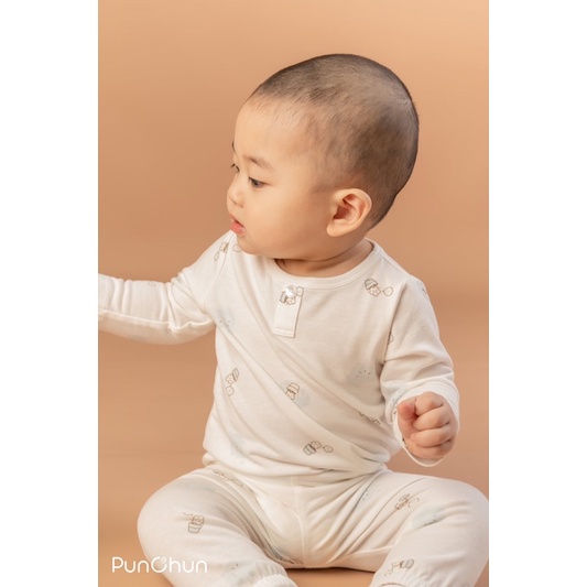 Punchun bộ quần áo dài tay cổ trụ cho bé trai bé gái chất cotton lạnh AW22D2205