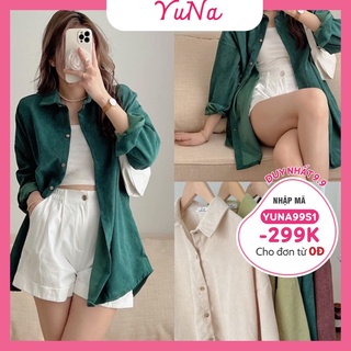 Áo sơ mi nhung tăm YUNA unisex phong cách Ulzzang Hàn Quốc màu phong cách vintage, thời trang nữ YUNA