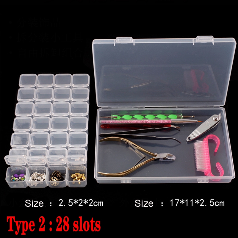 Hộp Nhựa Trong Suốt 15/28 Ô Đựng Phụ Kiện Trang Trí Móng Tay