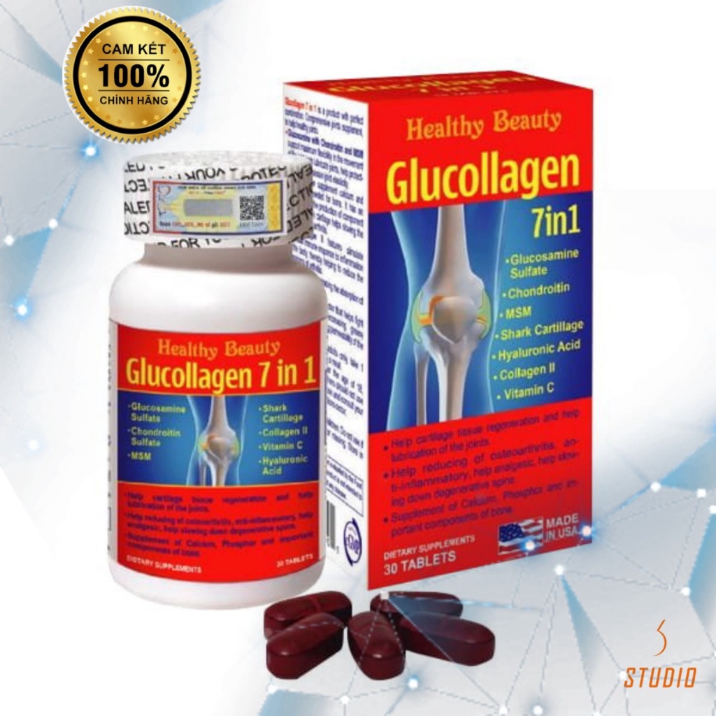 VIÊN UỐNG GLUCOLLAGEN 7IN1 -Thoái Hóa Khớp, Cột Sống hộp 60 viên và hộp 30 viên,Giúp tái tạo và nuôi dưỡng mô sụn