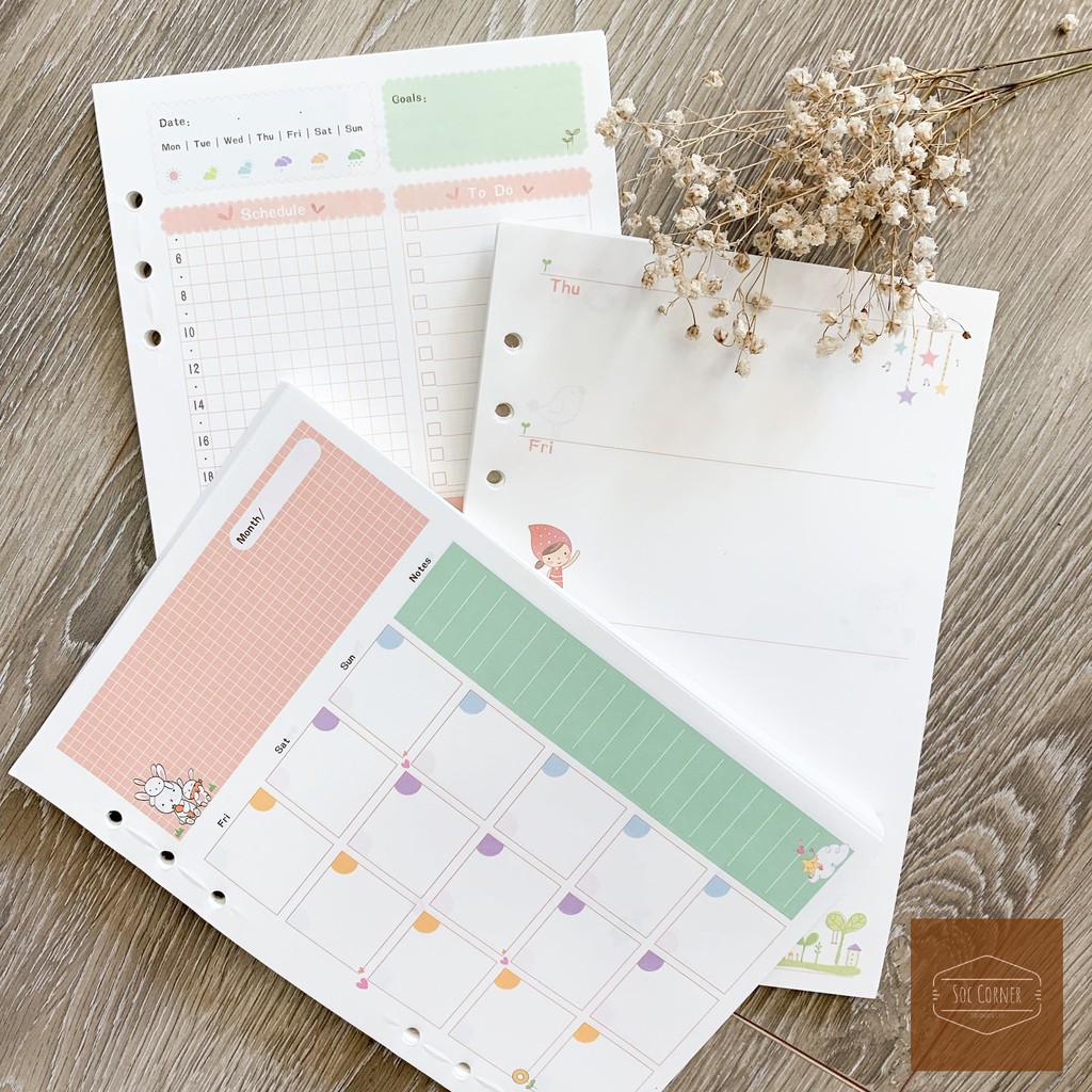 Giấy refill in màu ruột sổ bìa còng Planner 6 lỗ A5 - 45 tờ