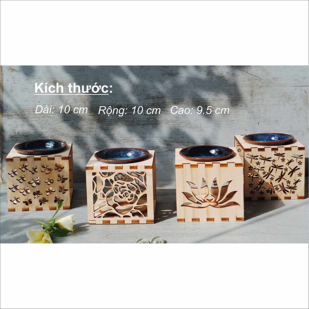 Đèn Xông Tinh Dầu Đế Gỗ Khắc Laze Sang Trọng Đốt Bằng Nến Tealight - Better Life