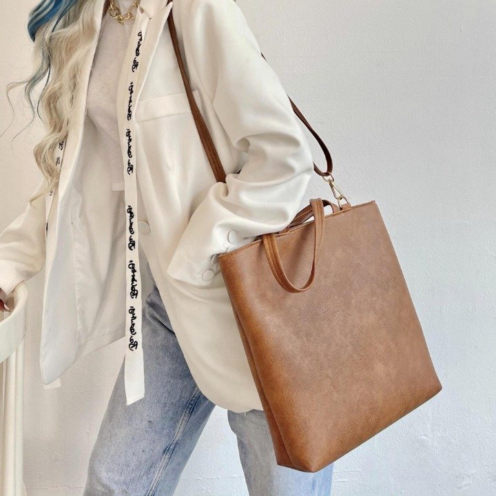 Túi Đeo Vai Tote Da Khóa Kéo Vừa A4 Có Dây Đeo Chéo Đi học Đi Đi Làm - P026