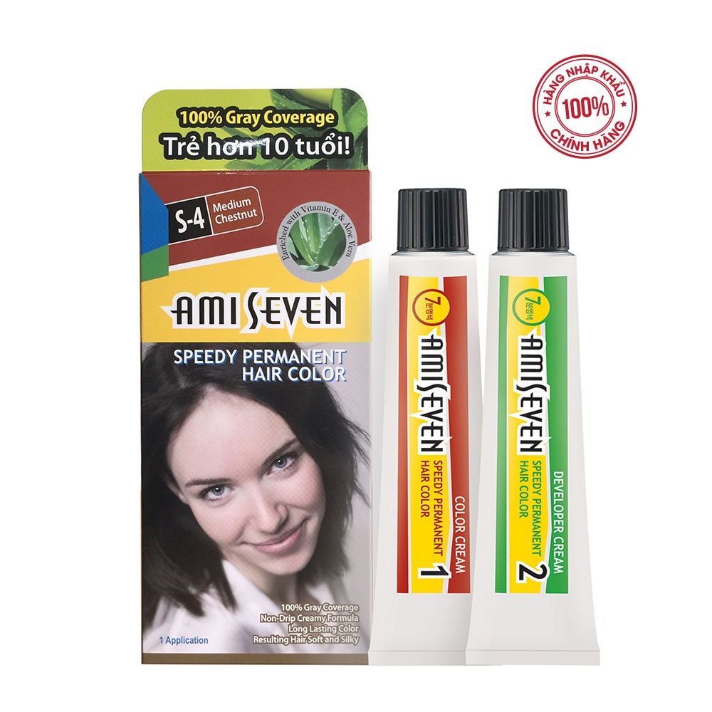 Nhuộm phủ bạc dược thảo Amiseven nhanh 7 phút AMI SEVEN Speedy Permanent Hair Color S4 (60g + 60g) | BigBuy360 - bigbuy360.vn