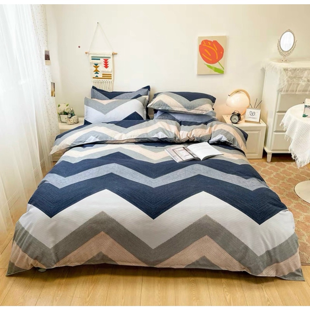 [RẺ VÔ ĐỊCH] Bộ chăn ga gối , drap giường chất cotton poly họa tiết đa giác màu
