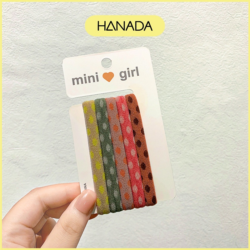 Set 5 Dây Cột Tóc Cao Su Đàn Hồi Dày Phong Cách Vintage Hanada K16-T013