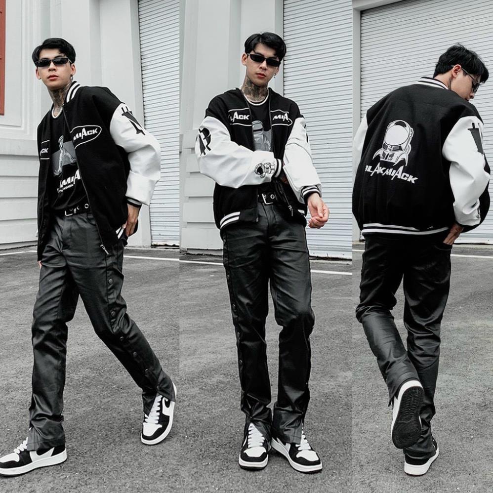 Áo khoác dù Bomber Phối Màu BLACK Áo khoác unisex Cổ Bo Dệt Unisex Nam Nữ Ulzzang Của SixK Store Unisex