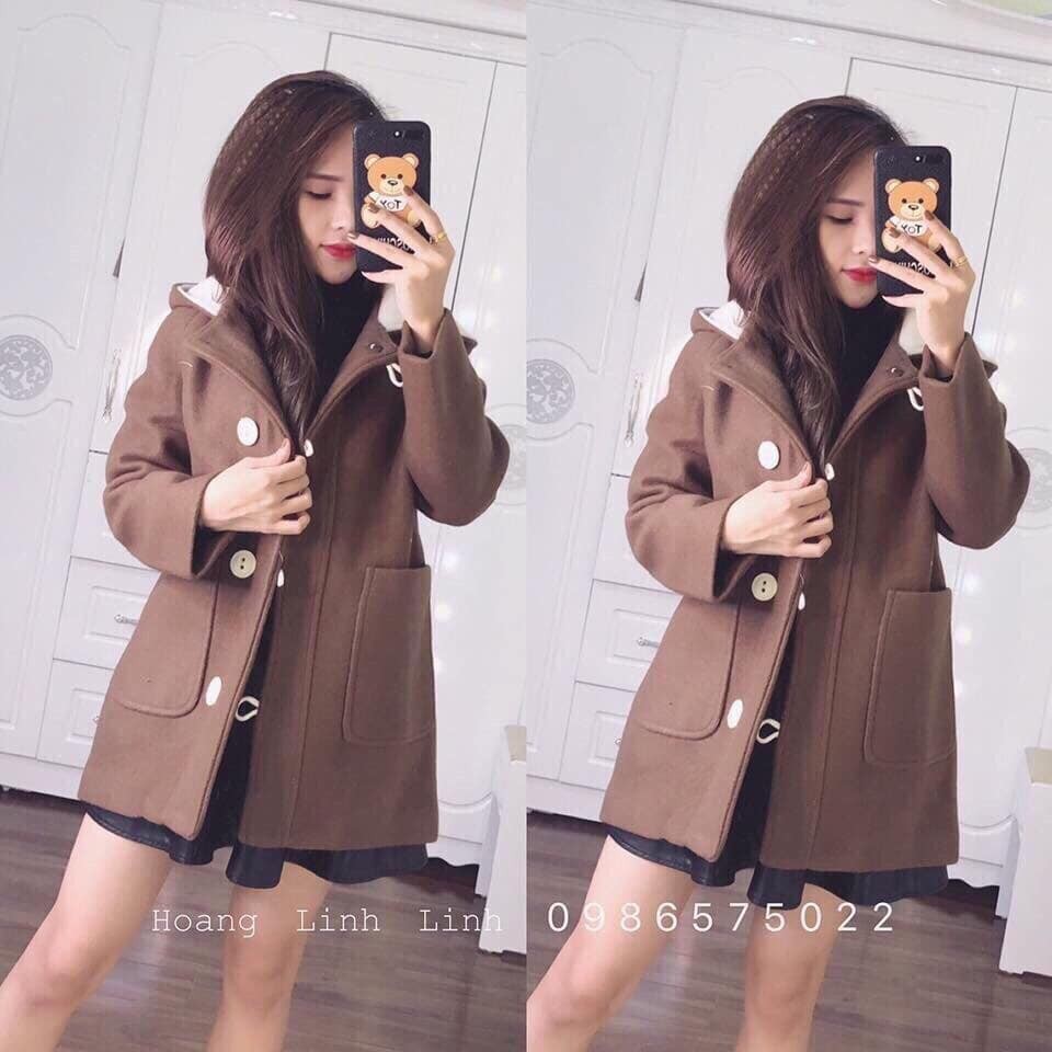 Áo khoác dạ mũ nữ dáng dài