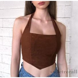 Áo hai dây kiểu ngắn màu trơn thiết kế khóa kéo sau lưng thời trang cho nữ