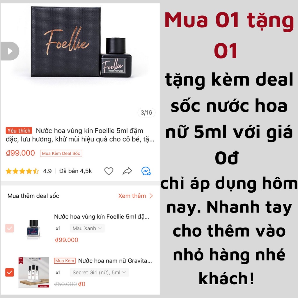 Nước hoa vùng kín Foellie, nước hoa nữ chính hãng thơm lâu sử dụng cho cô bé, tặng nước hoa mini